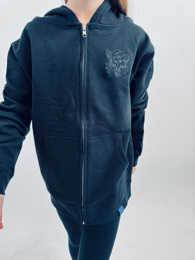 Kids Black Full-zip with Custom BYU Sailor Cougar Patch