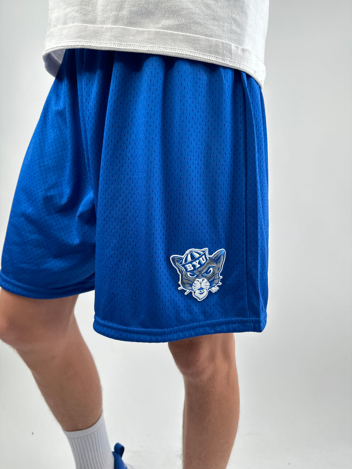 Mesh Shorts with Vintage BYU Sailor Cougar Domed Emblem