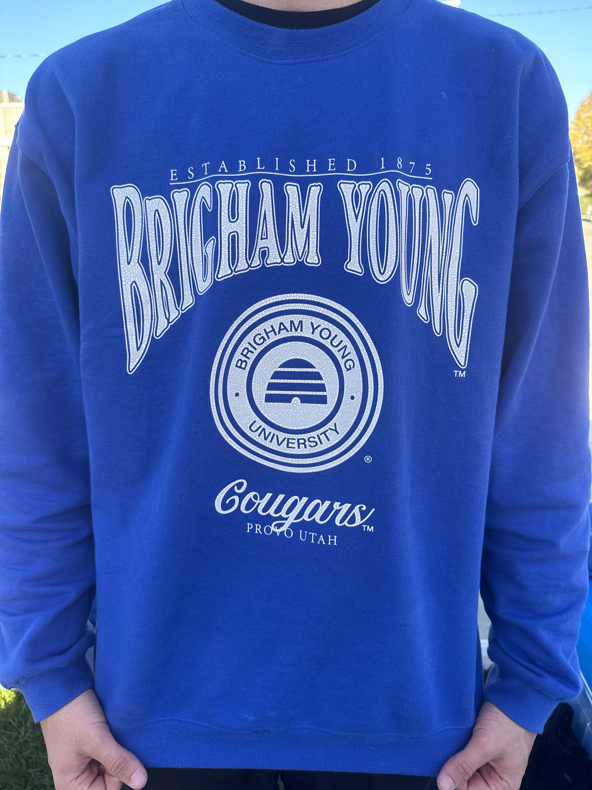 Royal French Terry Crew with Vintage Brigham Young and BYU Seal