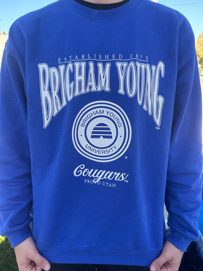 Royal French Terry Crew with Vintage Brigham Young and BYU Seal
