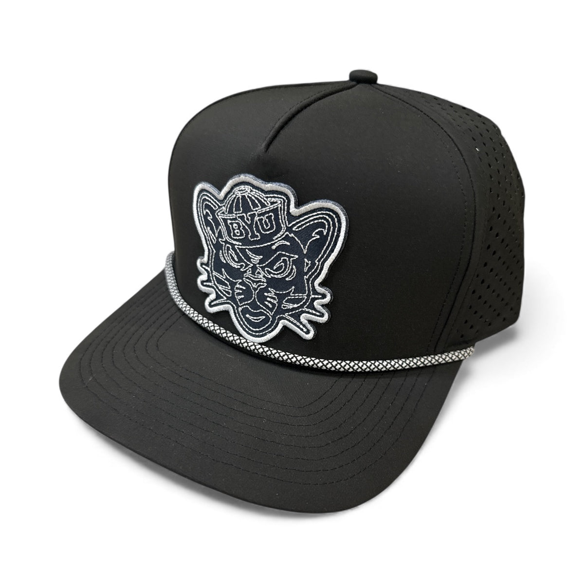 Black and White BYU Sailor Cougar Snapback Rope Hat