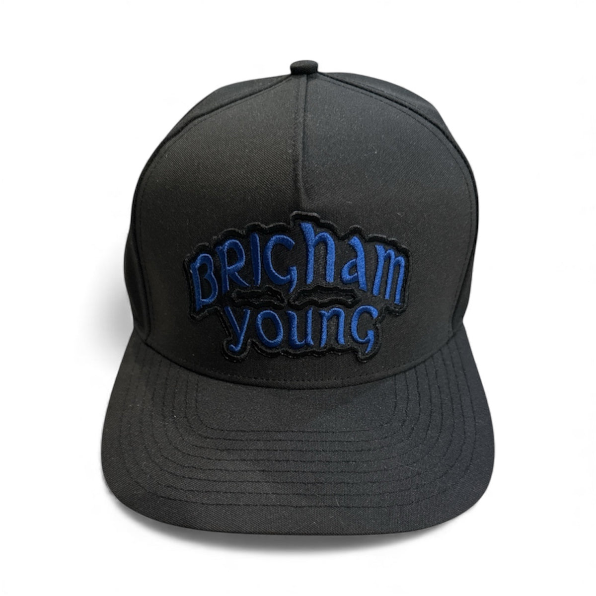 Black and Royal Brigham Young Script Patch Snapback Hat