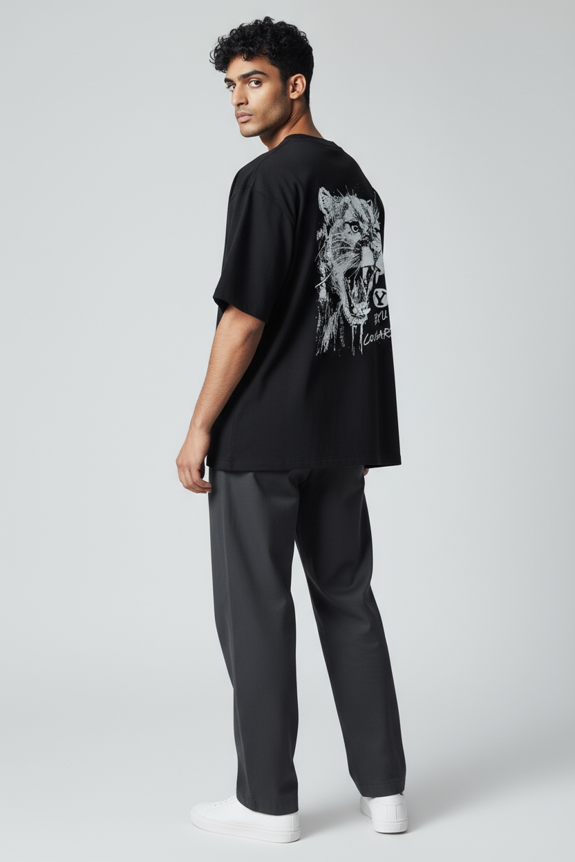 Roar of Cougar Oversized Black T-shirt