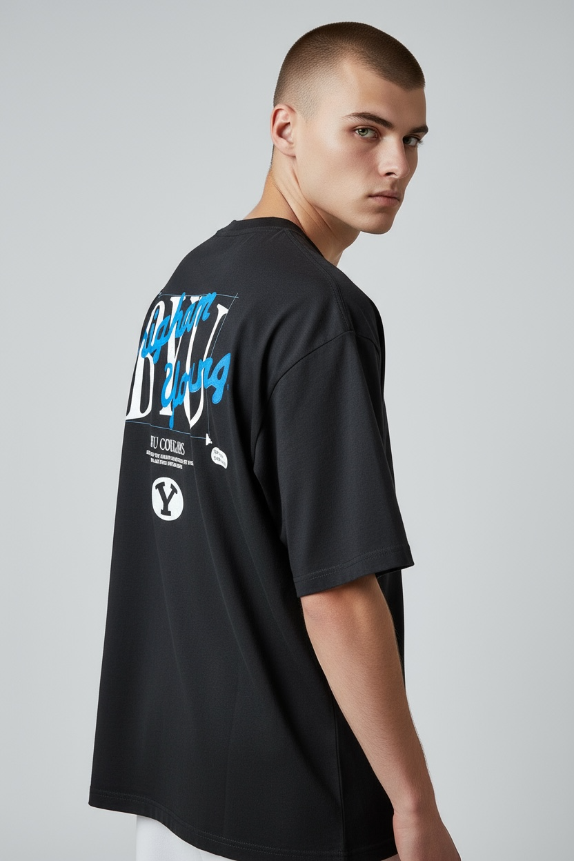 Vintage Cursive Brigham Young Oversized Black T-shirt