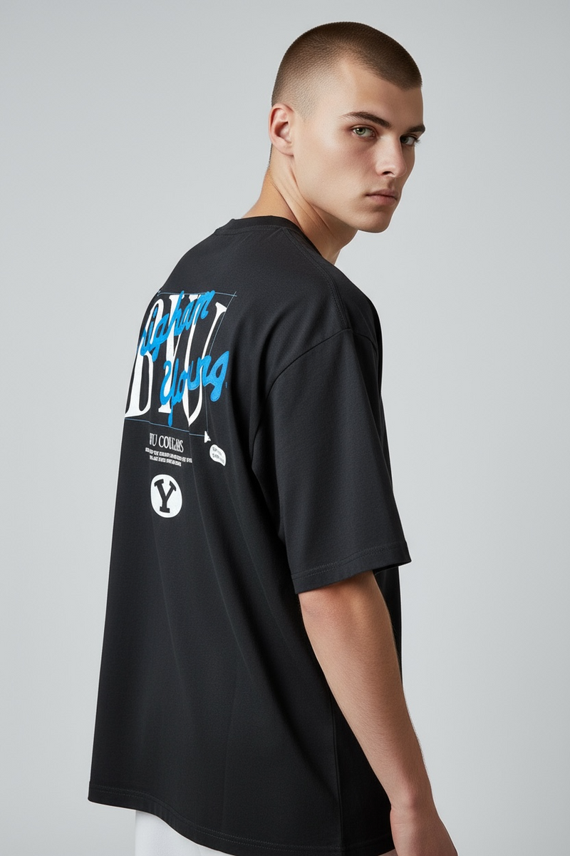 Vintage Cursive Brigham Young Oversized Black T-shirt