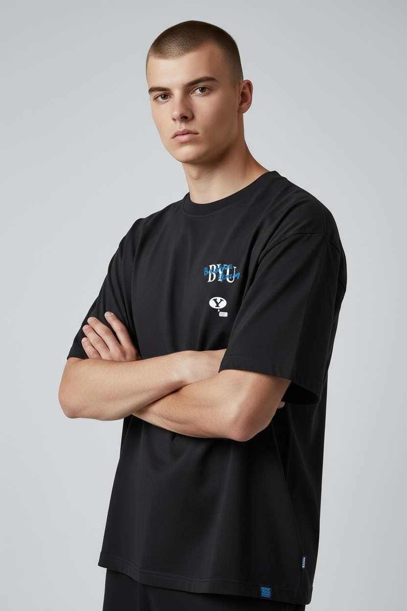 Vintage Cursive Brigham Young Oversized Black T-shirt