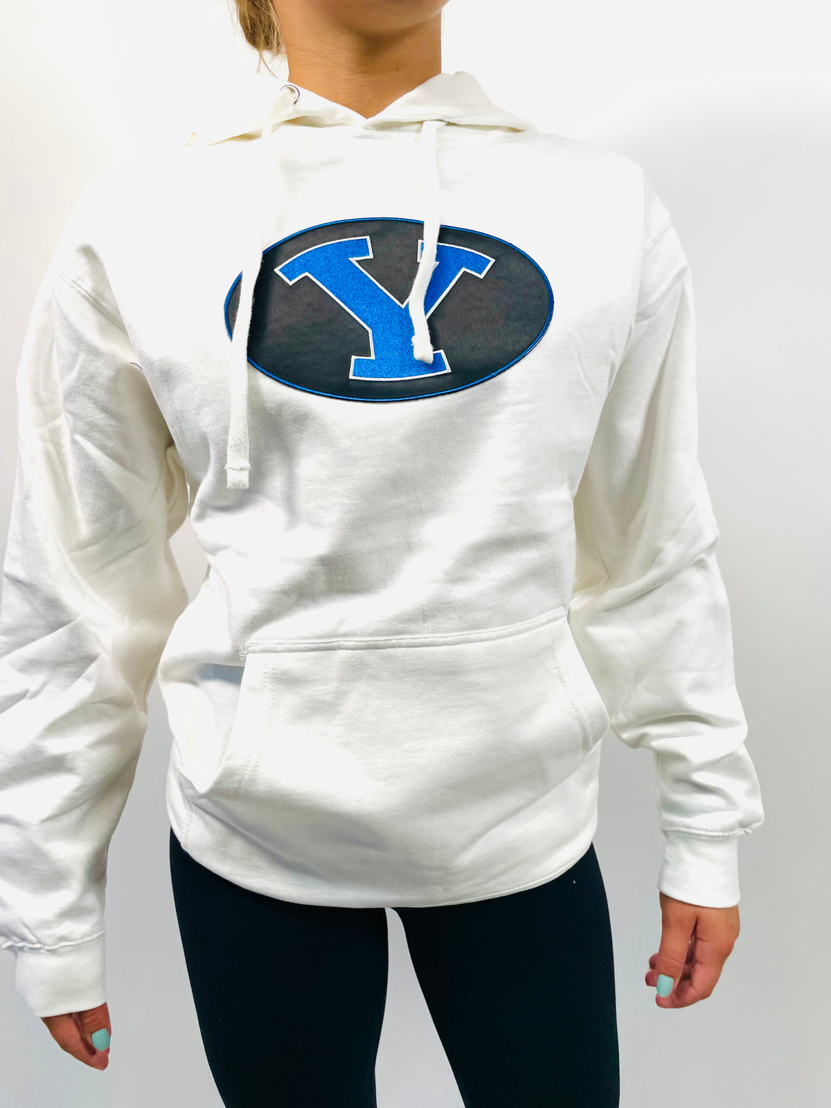 White Pullover Hoodie with Large BYU Stretch Y Patch
