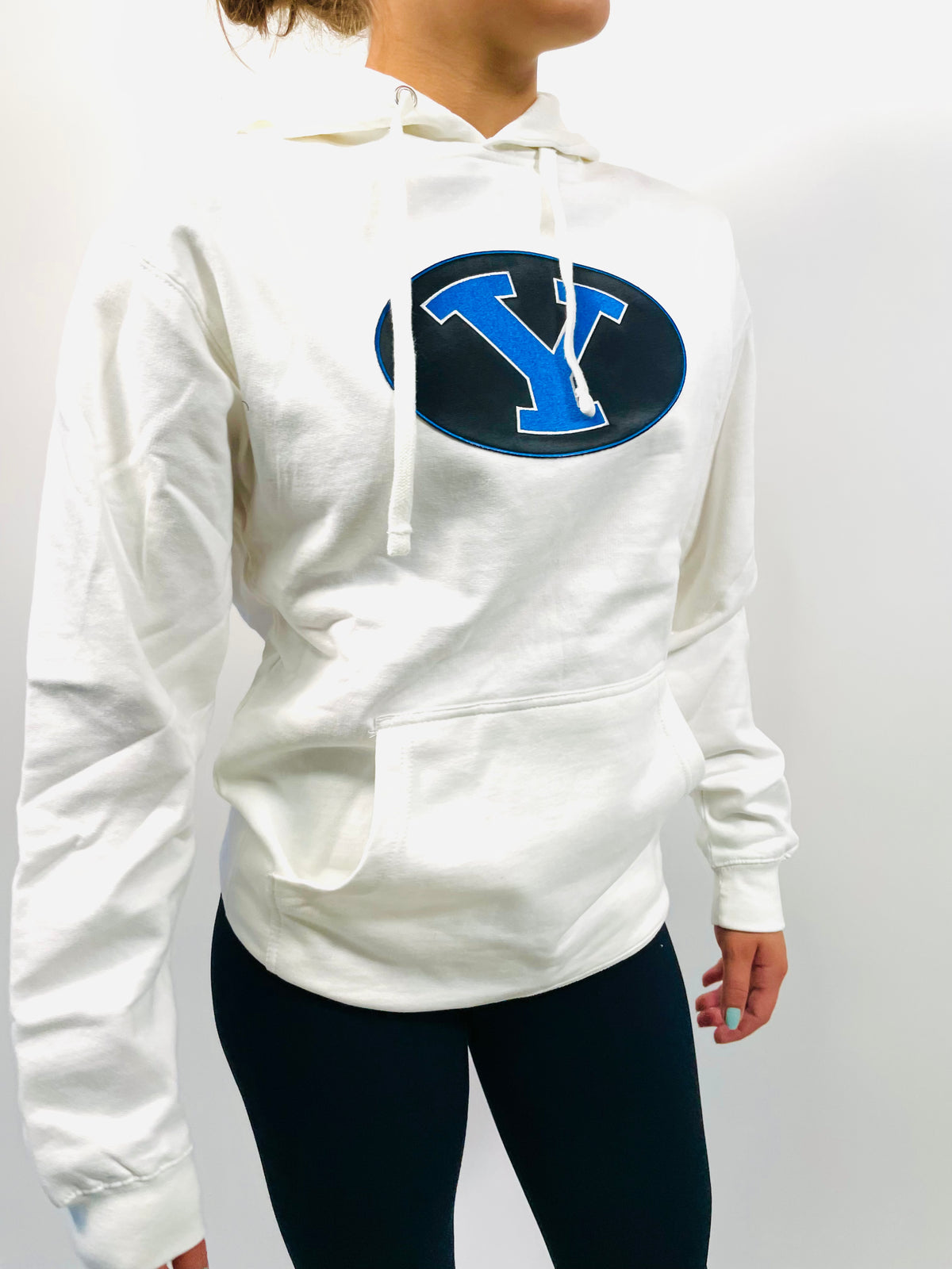 White Hoodie with Oversized Stretch Y Patch