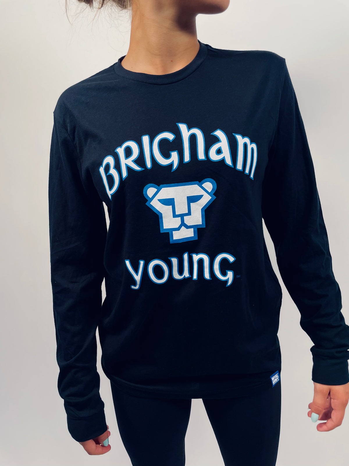 Black Vintage Cougar and Brigham Young Script Long-Sleeve T-Shirt
