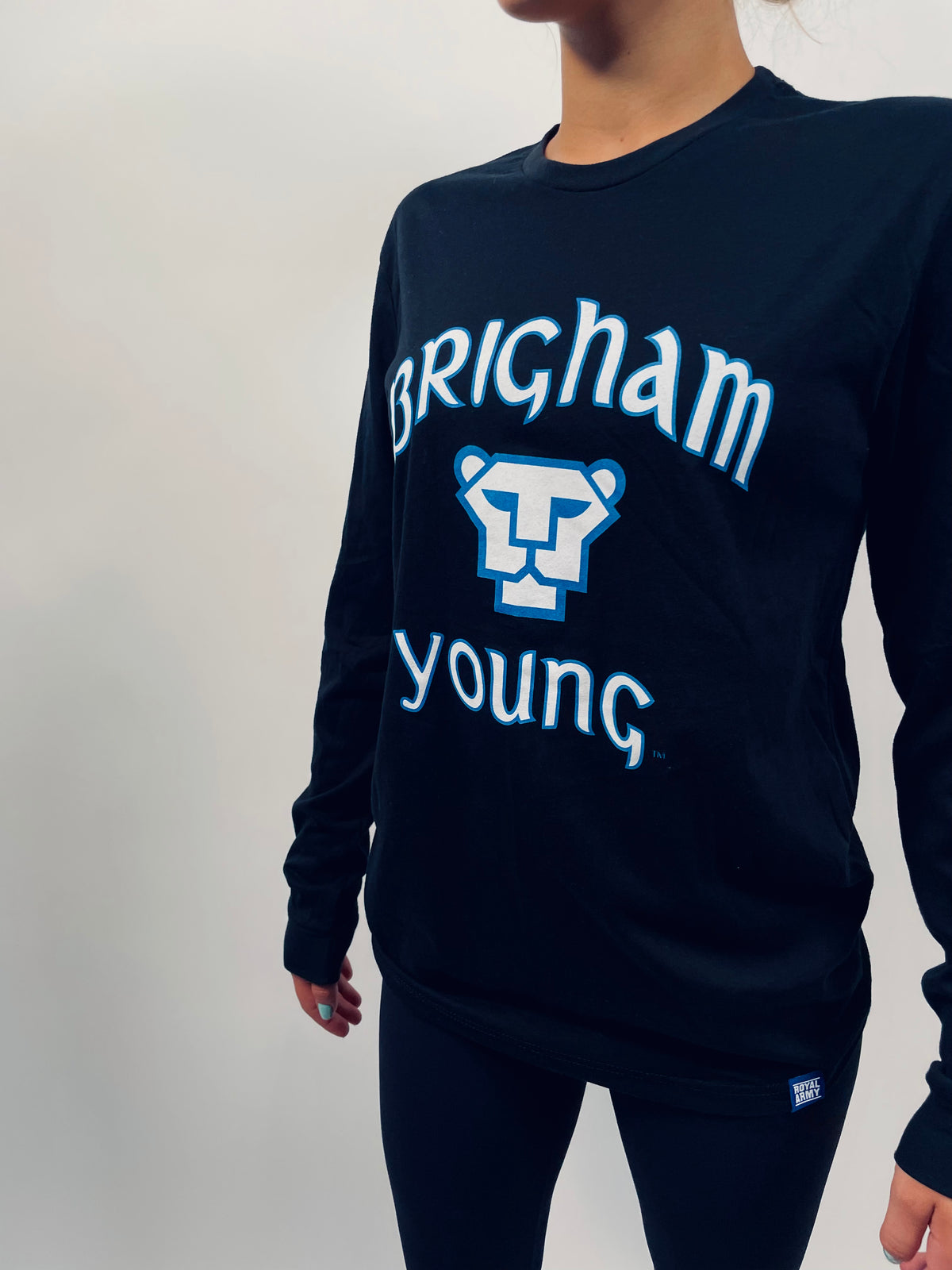 Black Vintage Cougar and Brigham Young Script Long-Sleeve T-Shirt