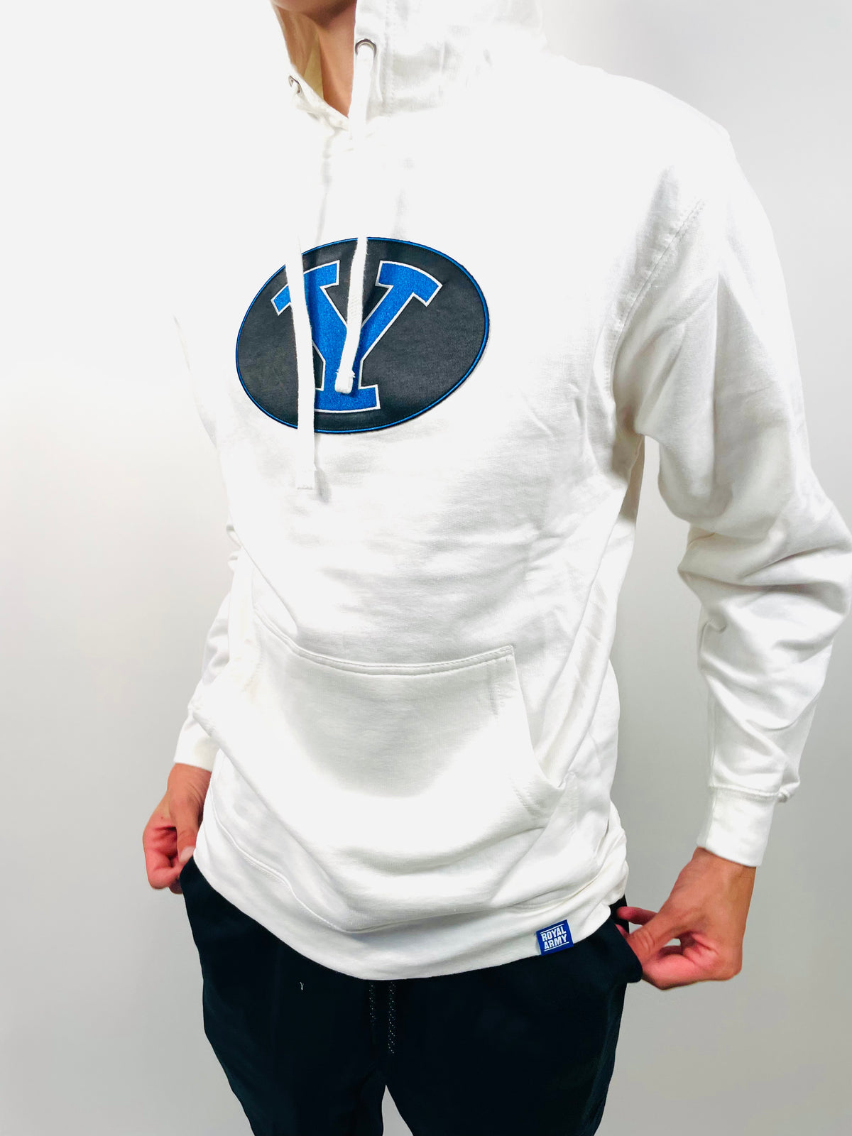 White Pullover Hoodie with Large BYU Stretch Y Patch