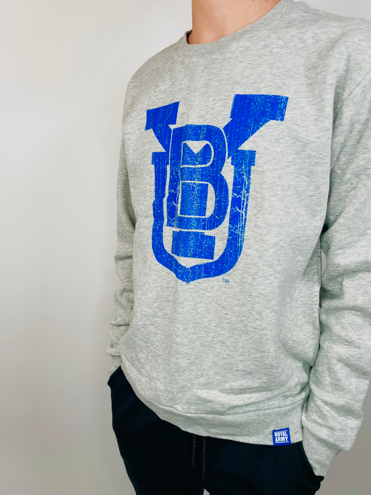 Heather Gray Vintage BYU Logo Crew Sweatshirt Royal Army Brand