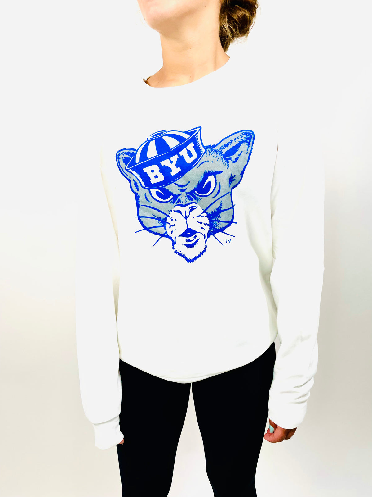 White Vintage BYU Sailor Cougar Crew Sweatshirt