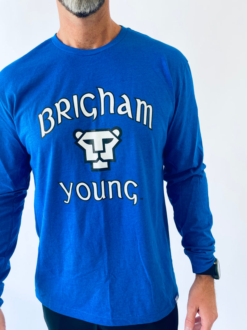 Royal Vintage Brigham Young Script and Vector Cougar Long Sleeve T-Shirt