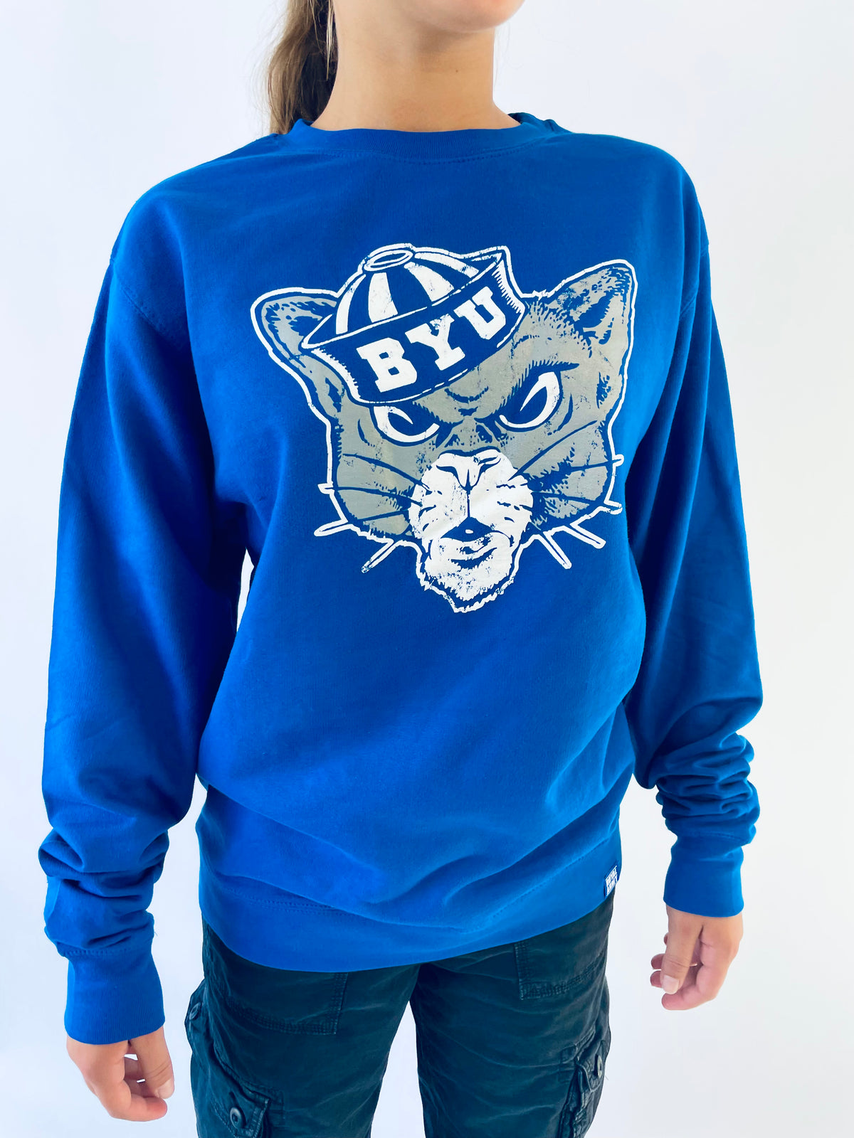 Royal Blue Vintage BYU Sailor Cougar Crew Sweatshirt