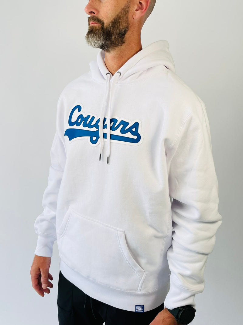 White Heavyweight Fleece with Vintage Cougar Script Patch