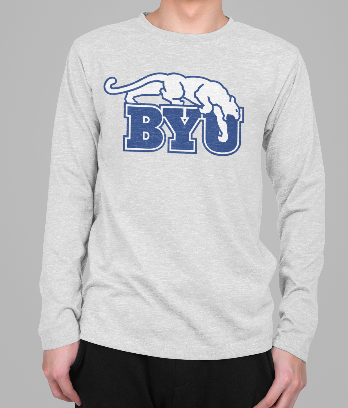 White and Royal Blue Beet Digger on Gray Long-Sleeve T-Shirt