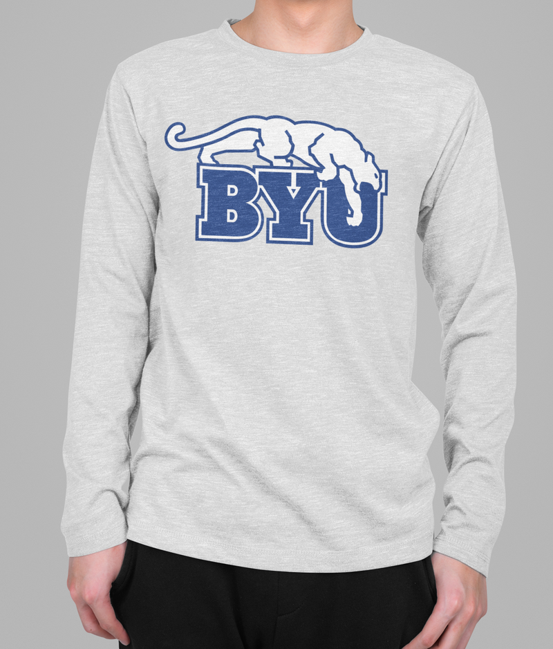 White and Royal Blue Beet Digger on Gray Long-Sleeve T-Shirt