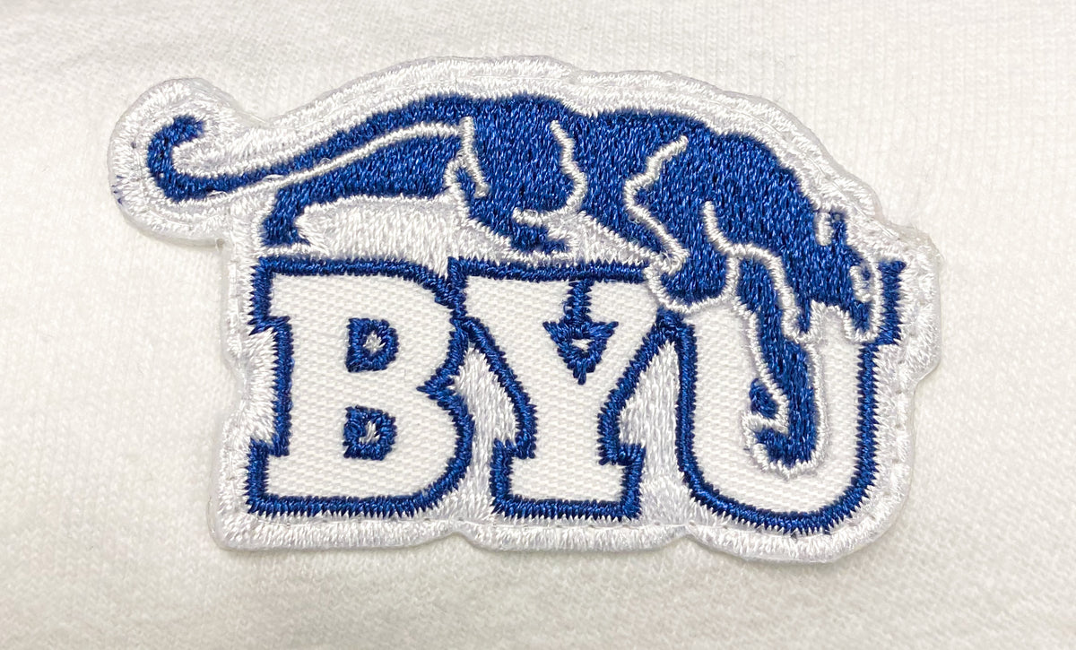 Kids White T-Shirt with Navy BYU Beet Digger Mini Patch