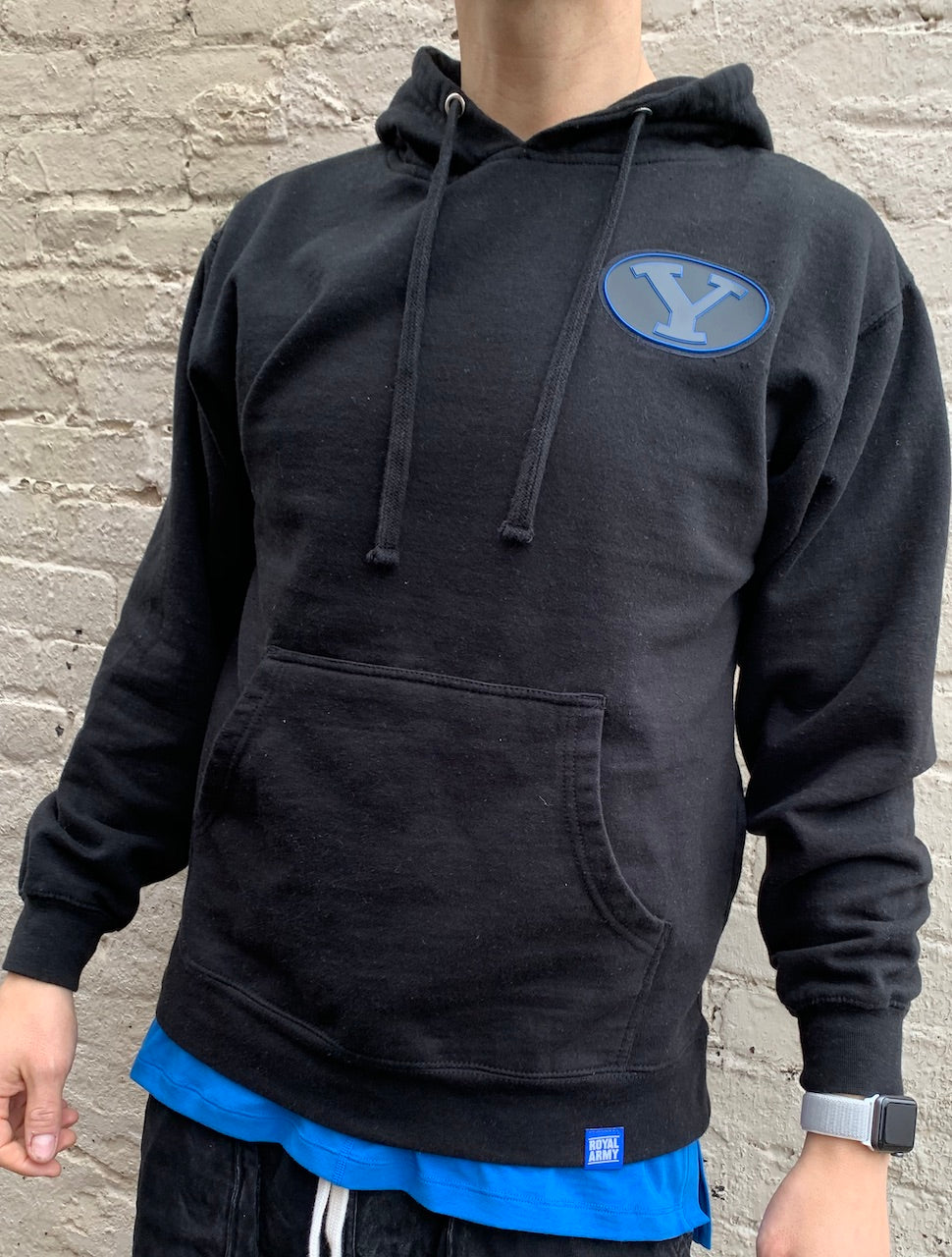 Midweight Fleece Hoodie Black with Black and Royal Stretch Y Patch