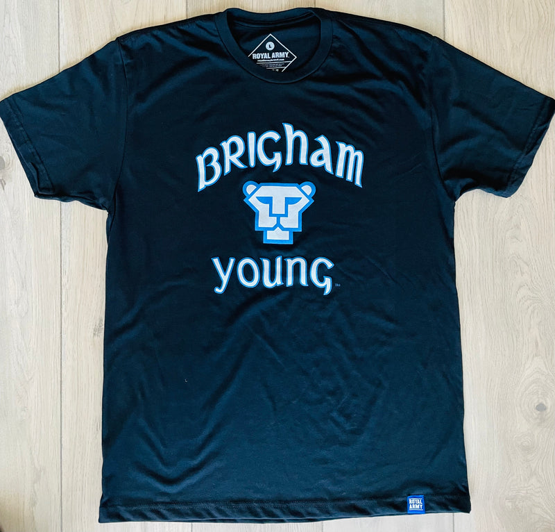 Black Vintage Cougar and Brigham Young Script T-Shirt