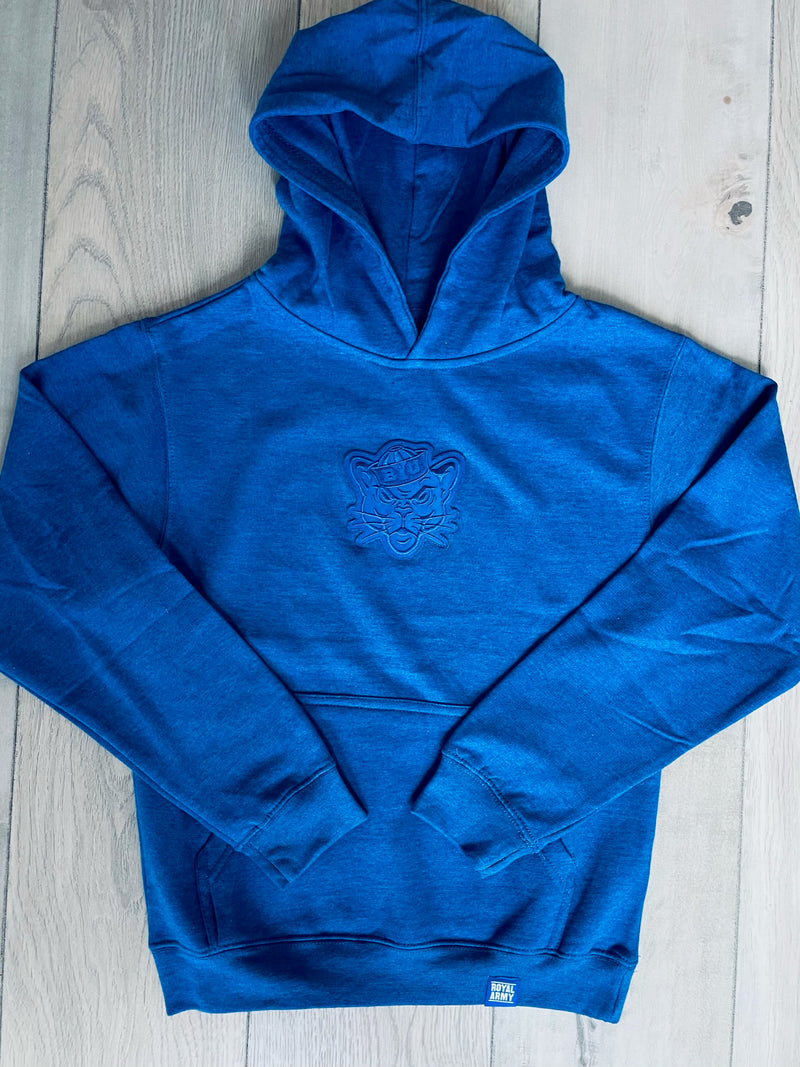 Kids Royal Pullover Hoodie with Custom Royal BYU Sailor Cougar Patch