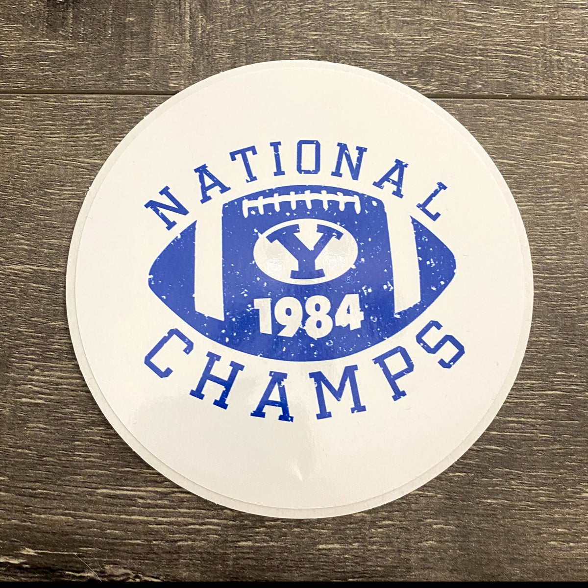 National Champs 5-inch White and Royal Vinyl Sticker