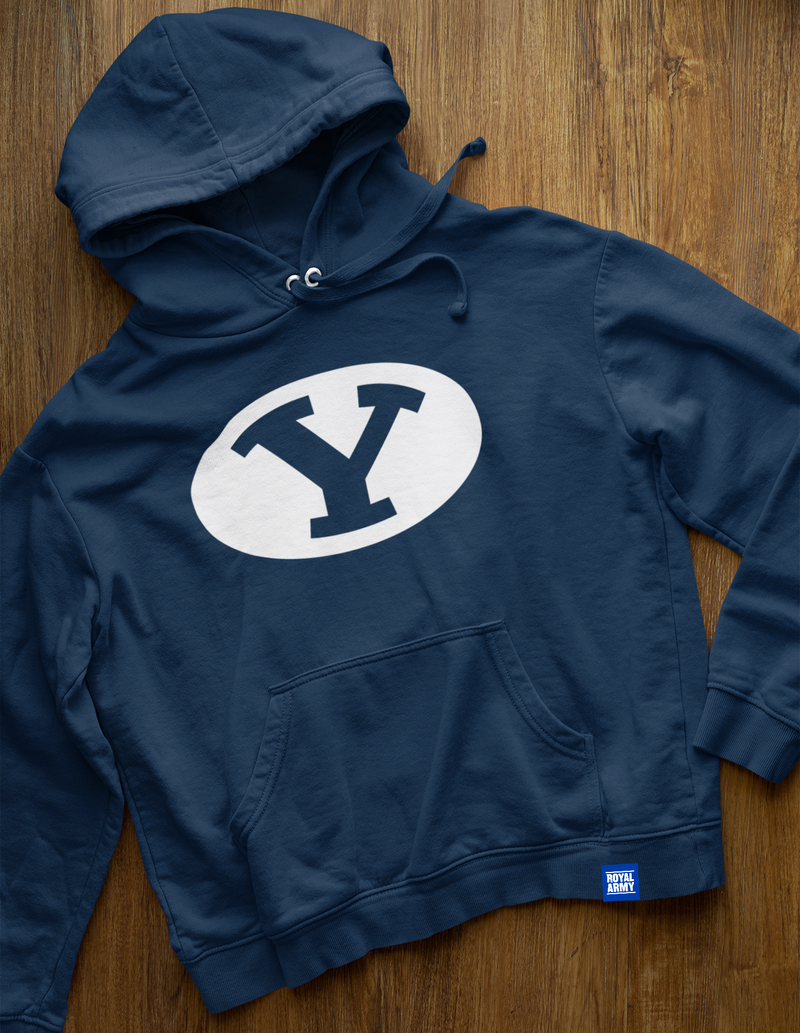 Classic Navy Hoodie with White BYU Stretch Y