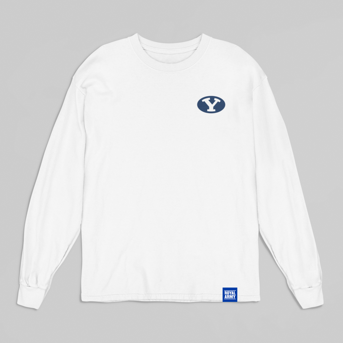 Kids Long-Sleeve White T-Shirt with Navy Stretch Y Patch